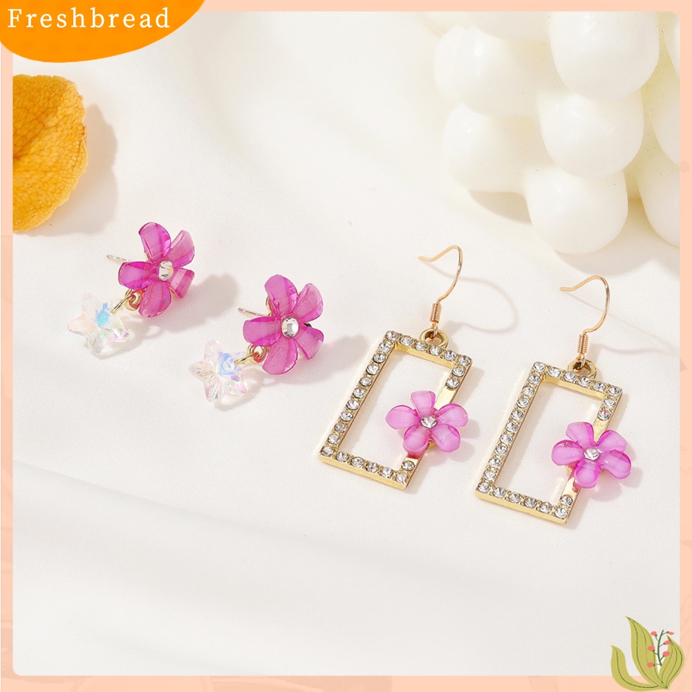 &lt; Freshbread &gt; Wanita Elegan Gradien Warna Faux Crystal Cubic Zirconia Anting Panjang Perhiasan