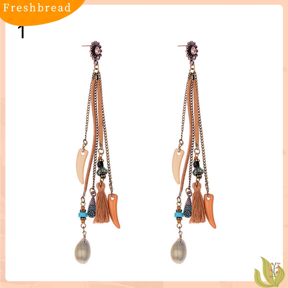 &lt; Freshbread &gt; Wanita Boho Bunga Matahari Shell Ox Tanduk Rumbai Menjuntai Anting Eardrop Perhiasan Hadiah