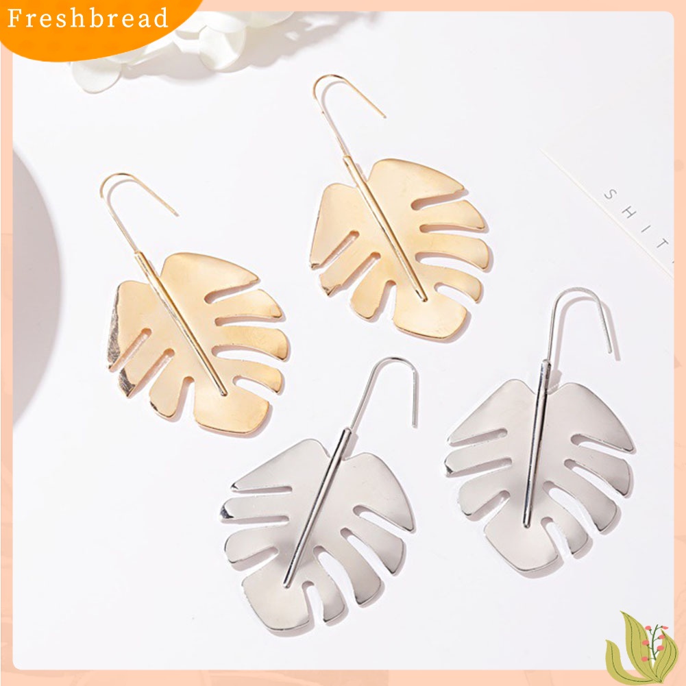 &lt; Freshbread &gt; Wanita Berongga Besar Daun Pisang Raja Panjang Menjuntai Alloy Ear Hook Earrings Perhiasan Hadiah