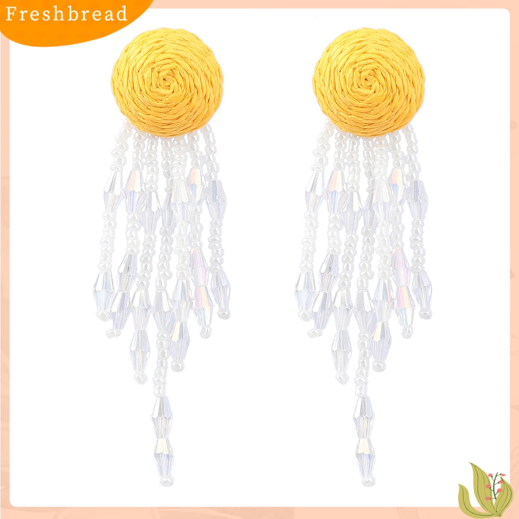 &lt; Freshbread &gt; 1pasang Anting Wanita Warna Kontras Berlebihan Ringan Tahan Lama Portabel Kepala Bulat Dikepang Rumbai Manis Menjuntai Anting-Anting Lady Earrings Jewelry