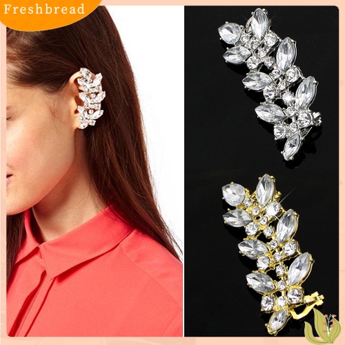 &lt; Freshbread &gt; Wanita Gaya Punk Kristal Berlian Imitasi Daun Telinga Klip Manset Anting Perhiasan Charms