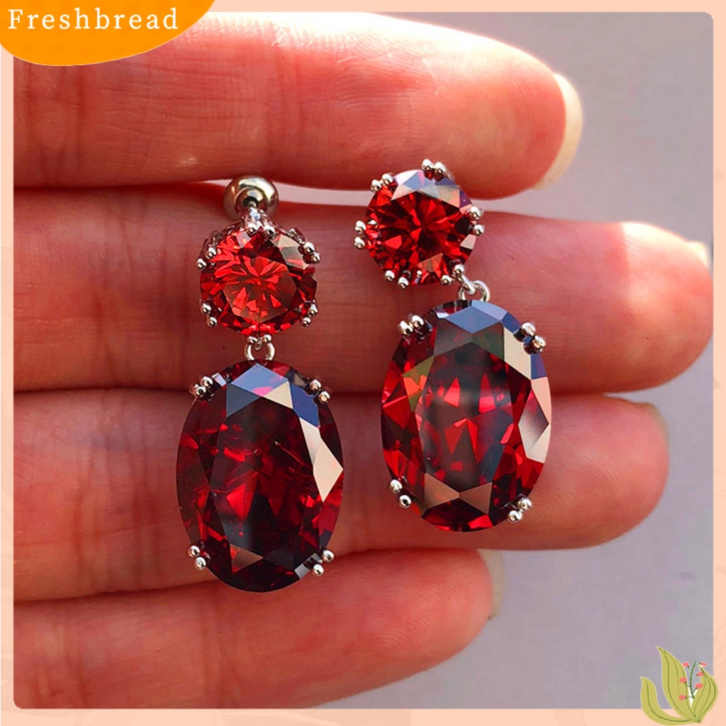 &lt; Freshbread &gt; 1pasang Anting Wanita Berbentuk Telur Cubic Zirconia Perhiasan Electroplating Tahan Lama Menjuntai Earrings Untuk Perjamuan