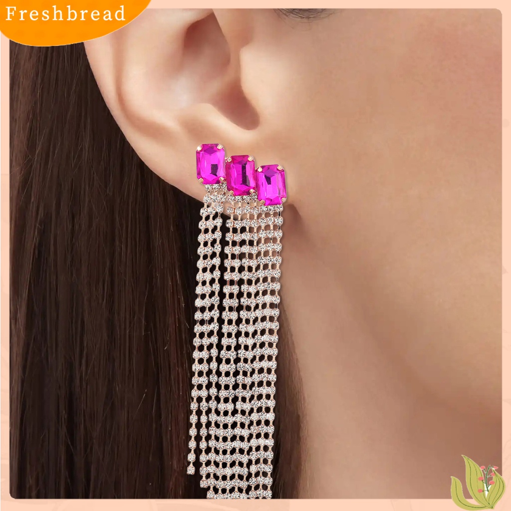 &lt; Freshbread &gt; 1pasang Anting Rumbai Berlian Imitasi Bersinar Wanita Bridal Drop Menjuntai Earrings Untuk Pakaian Sehari-Hari