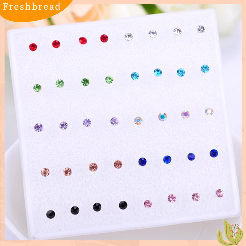 &lt; Freshbread &gt; 20pasang Wanita Ear Studs Set Shiny Cubic Zirconia Indah Ringkas Bersinar Multi-Warna Hias Stainless Tidak Bahaya Zirconia Women Earrings Set Untuk Pakaian Sehari-Hari