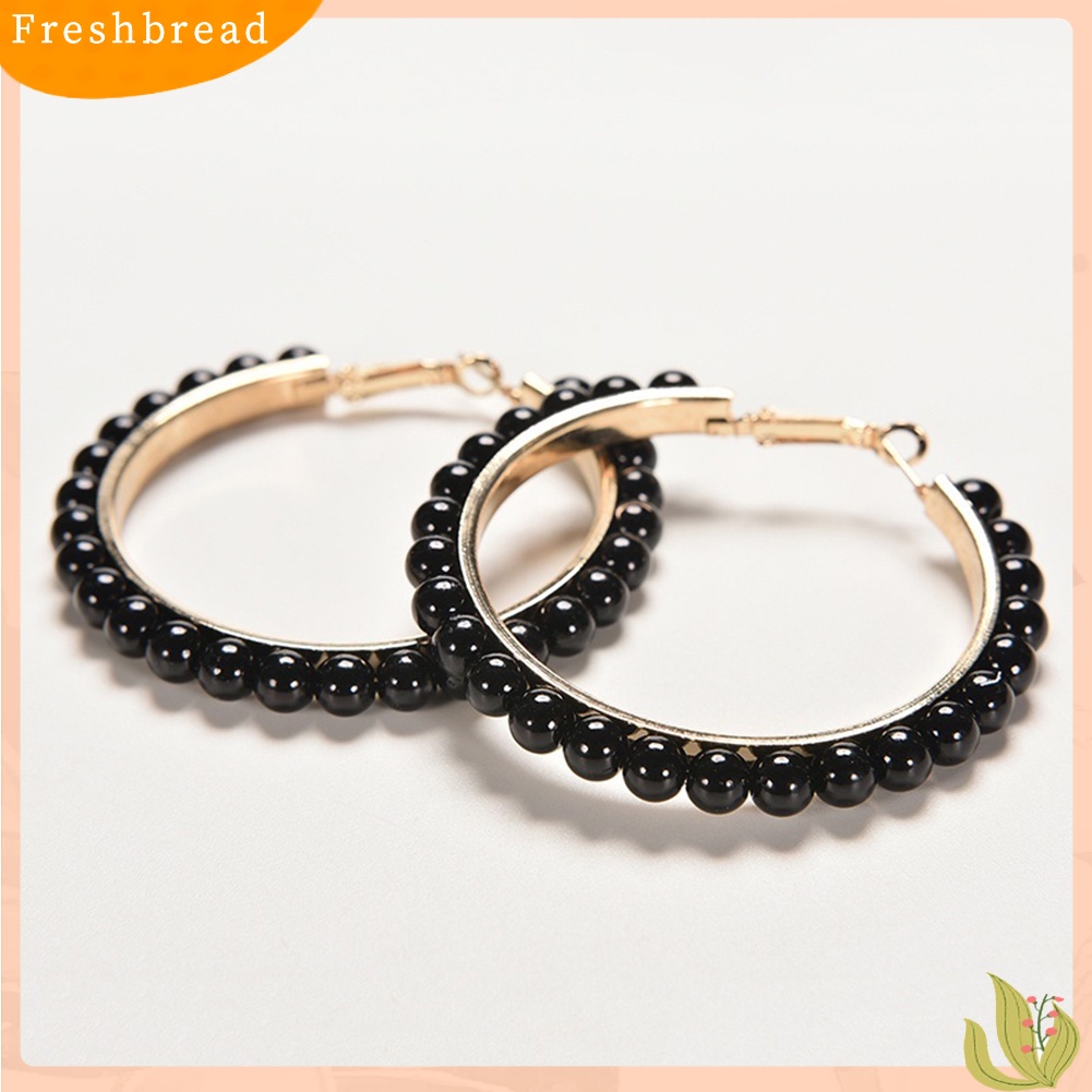 &lt; Freshbread &gt; Fashion Wanita Mutiara Imitasi Hias Lingkaran Besar Pernyataan Hoop Earrings Jewelry