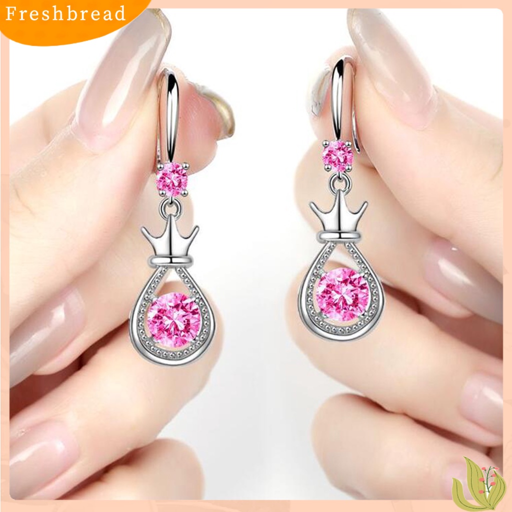 &lt; Freshbread &gt; 1pasang Anting Bentuk Tetes Mahkota Berlian Imitasi Hias Logam Pacaran Menjuntai Earring Untuk Wanita