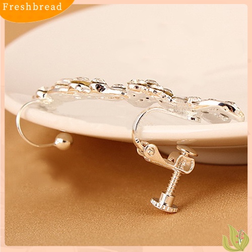 &lt; Freshbread &gt; Retro Faux Crystal Butterfly Flower Ear Cuff Stud Earring Clip on Untuk Telinga Kanan