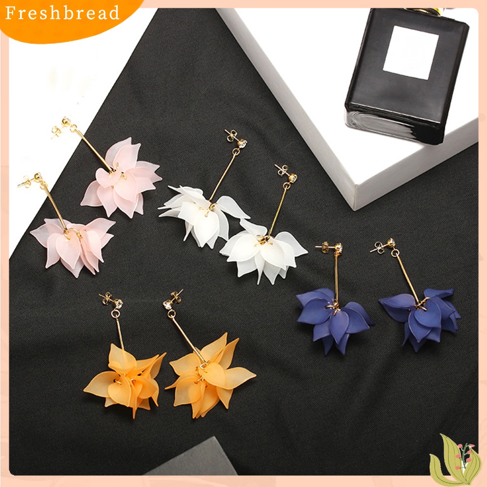 &lt; Freshbread &gt; Wanita Kelopak Bunga Liontin Panjang Rumbai Berlian Imitasi Stud Earrings Perhiasan Hadiah