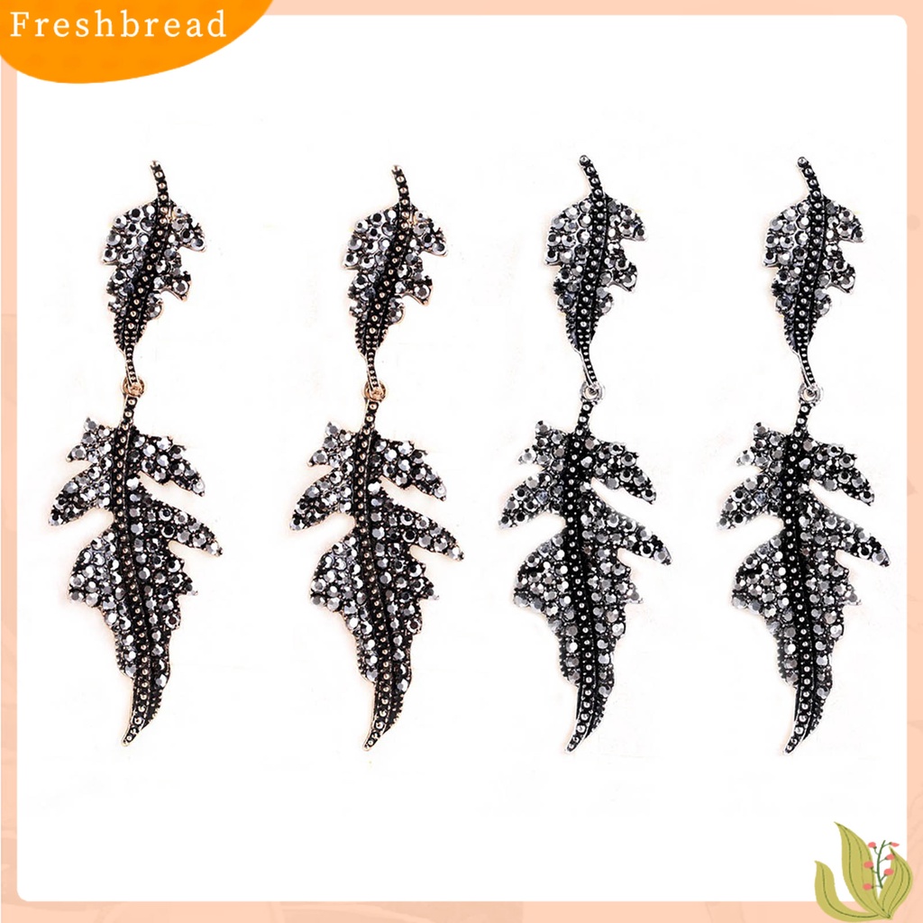 &lt; Freshbread &gt; 1pasang Wanita Drop Anting Bentuk Daun Berlian Imitasi Perhiasan Vintage Berlebihan Menjuntai Anting Hadiah Ulang Tahun