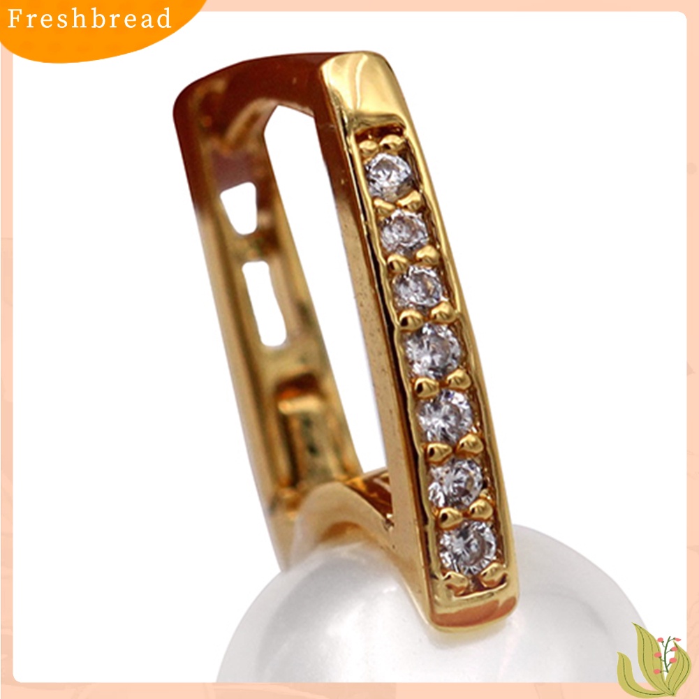 &lt; Freshbread &gt; Wanita Fashion Mutiara Imitasi Hias Berlian Imitasi Leaverback Earrings Perhiasan Pesta