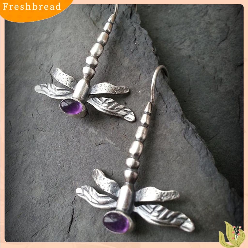 &lt; Freshbread &gt; 1pasang Anting Wanita Capung Perhiasan Berlian Imitasi Vintage Anting Kait Hewan Untuk Pernikahan