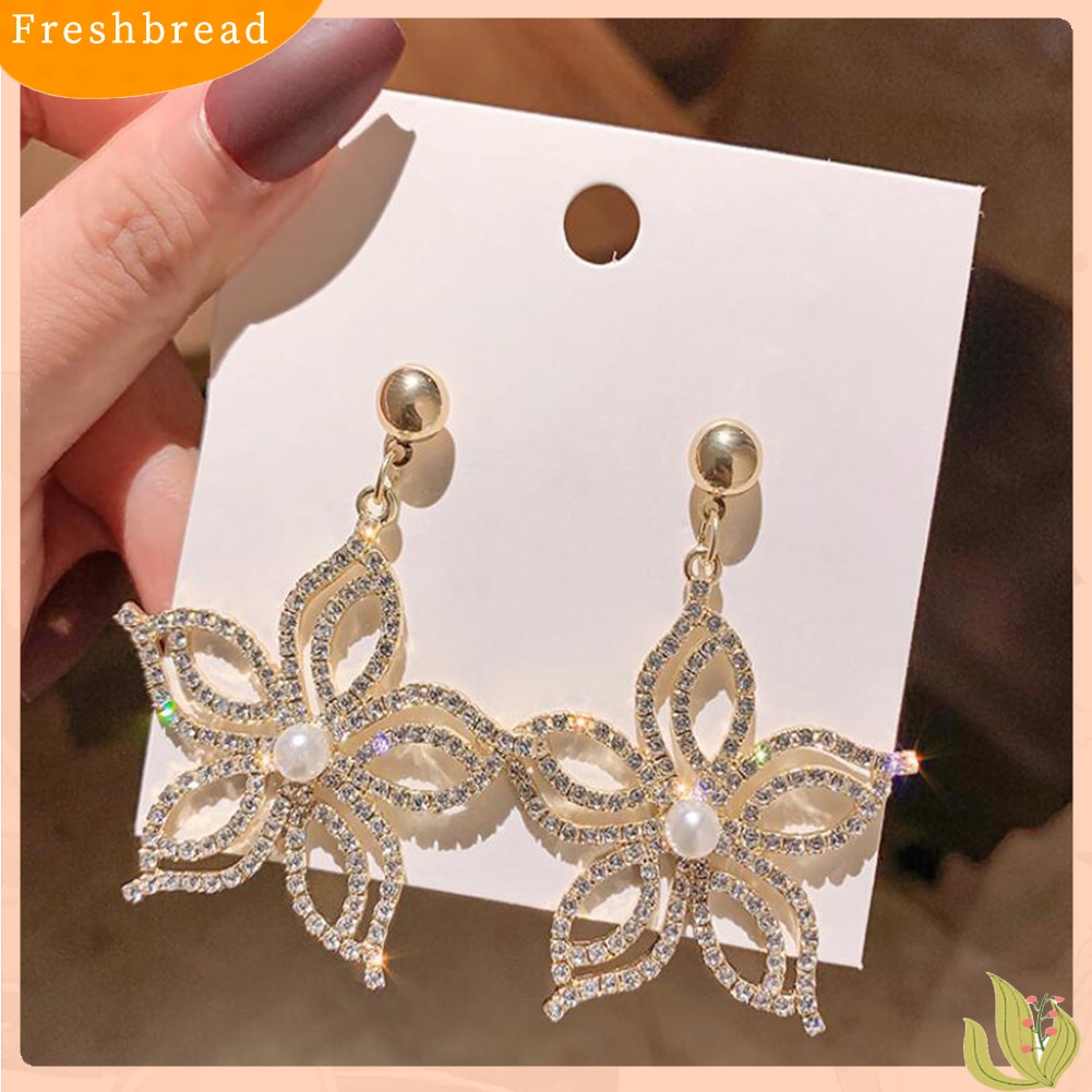 &lt; Freshbread &gt; Fashion Wanita Berlian Imitasi Bintang Bunga Menjuntai Ear Drop Earrings Pesta Perhiasan Hadiah