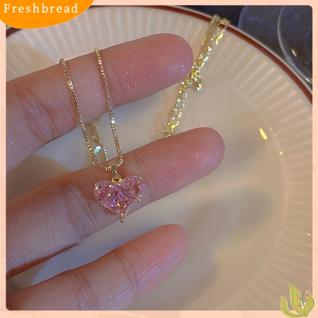 &lt; Freshbread &gt; 1Pc/1pasang Kalung Stud Anting Geometris Berkilau Manis Hias Semua Pertandingan Perhiasan Hadiah Aksesori Wanita Kristal Imitasi Cinta Hati Liontin Kalung Telinga Studs