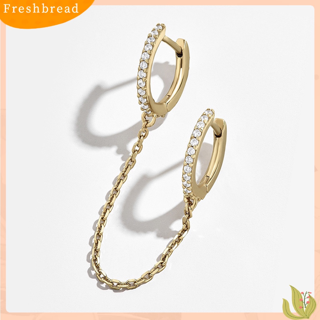 < Freshbread > 1Pc Rantai Telinga Hias Nice-looking Bersinar Cincin Ganda Berlian Imitasi Rantai Anting Perhiasan Aksesori