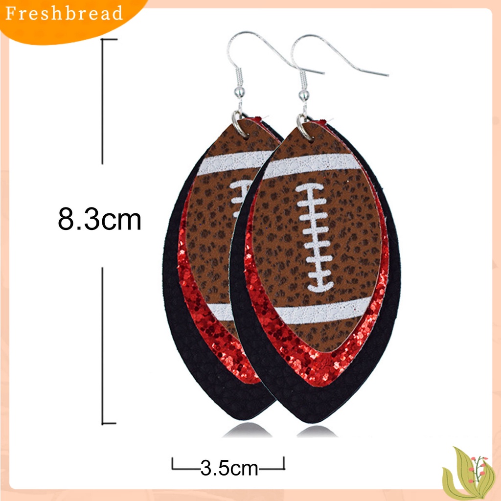 &lt; Freshbread &gt; 1pasang Anting Menjuntai Ringan Multi-layer Kulit Imitasi Vintage Unik Football Hook Earring Untuk Wanita