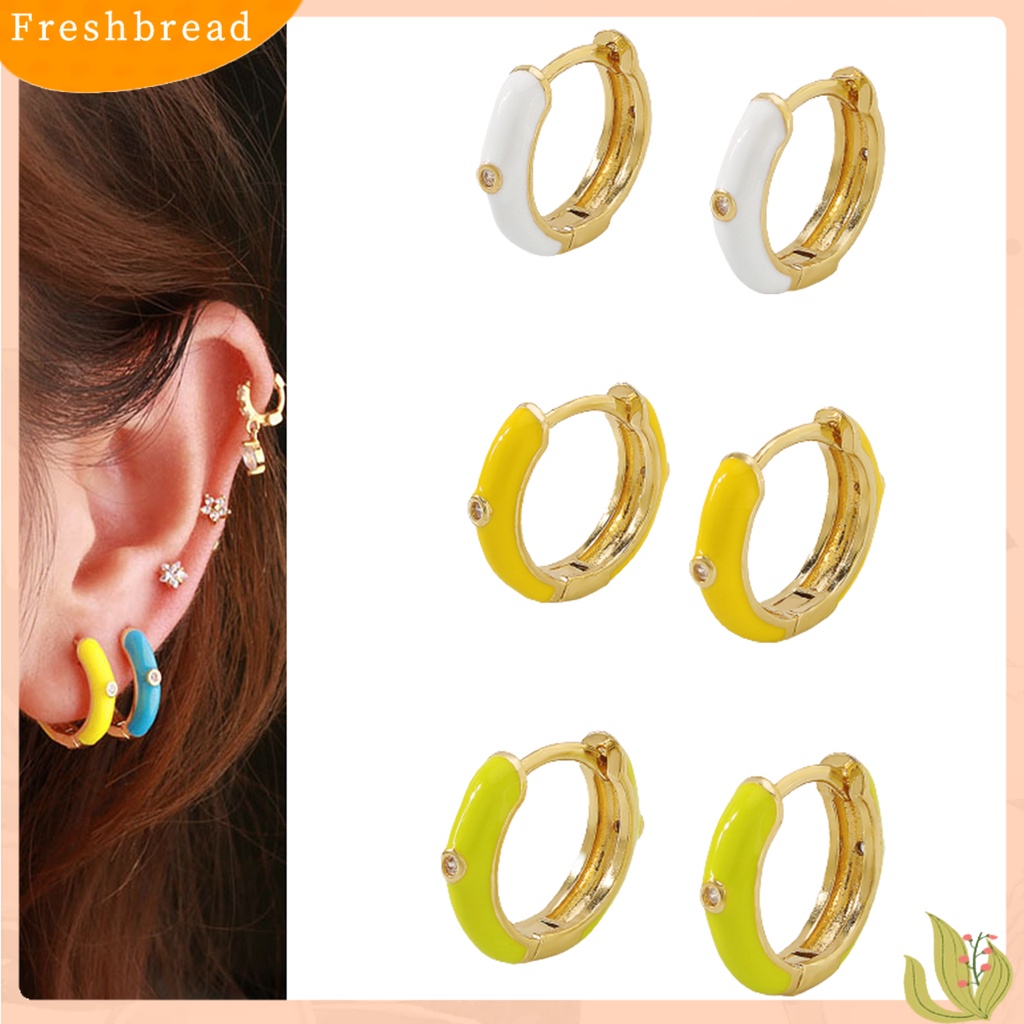 &lt; Freshbread &gt; 1pasang Anting Huggie Wanita Bentuk Bulat Epoxy Warna Manis Anting Lady Anti Cacat Portabel Untuk Hadiah