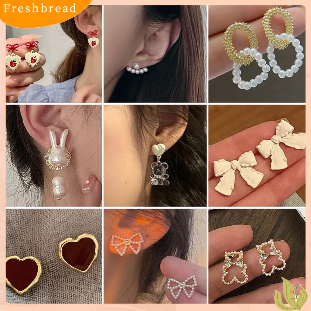 &lt; Freshbread &gt; 1pasang Wanita Anting Bunga Mutiara Imitasi Perhiasan Vintage Bow-knot Stud Earrings Perhiasan Hadiah