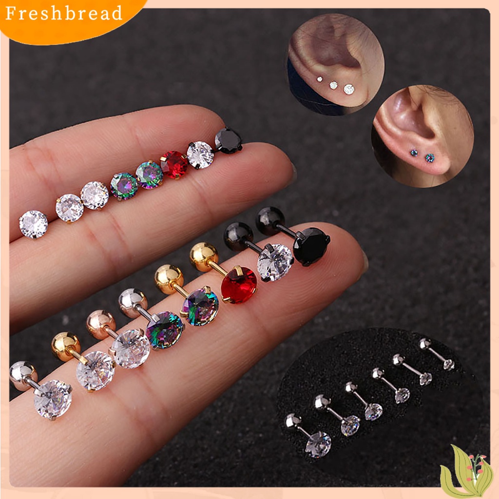 &lt; Freshbread &gt; 1Pc Anting Wanita Cubic Zirconia Kecil Perhiasan Aksesori Shiny Colorful Stud Earring Untuk Belanja