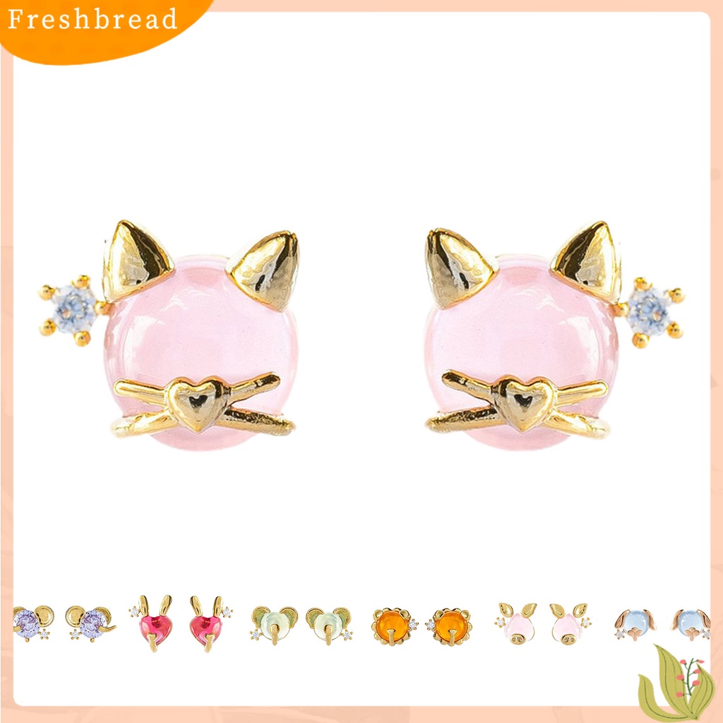 &lt; Freshbread &gt; 1pasang Wanita Ear Studs Hewan Kecil Cubic Zirconia Perhiasan Gajah Kelinci Koala Lion Piggy Stud Earrings Untuk Pesta