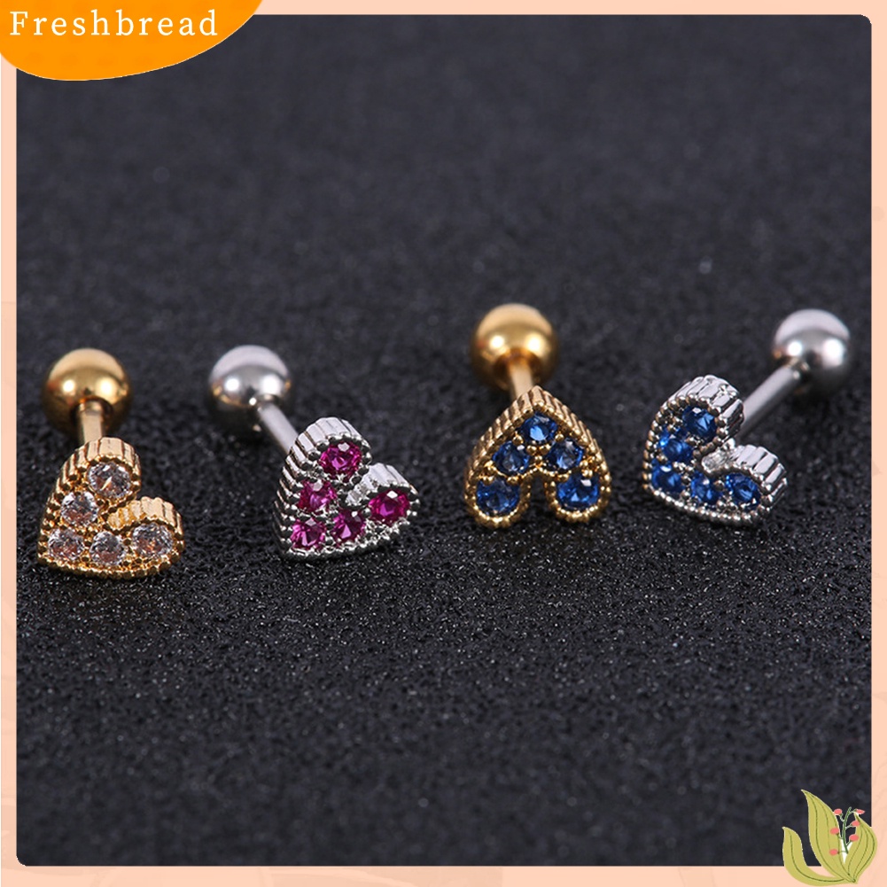 &lt; Freshbread &gt; 1Pc Wanita Berlian Imitasi Hias Jantung Telinga Stud Anting Tindik Tulang Rawan Perhiasan