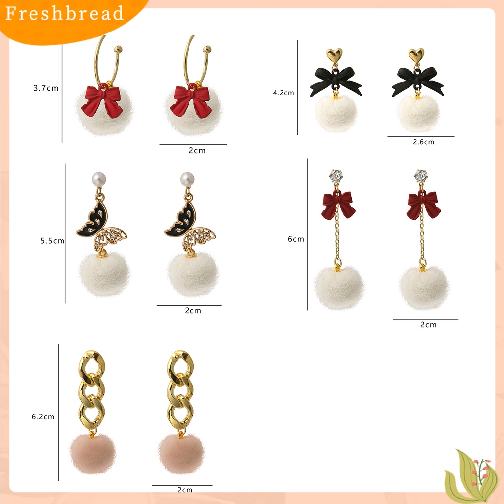 &lt; Freshbread &gt; 1pasang Anting Menjuntai Ikatan Simpul Manis Kupu-Kupu Hiasan Telinga Gaya Korea Kartun Kelinci Pompom Stud Earrings Untuk Pacaran