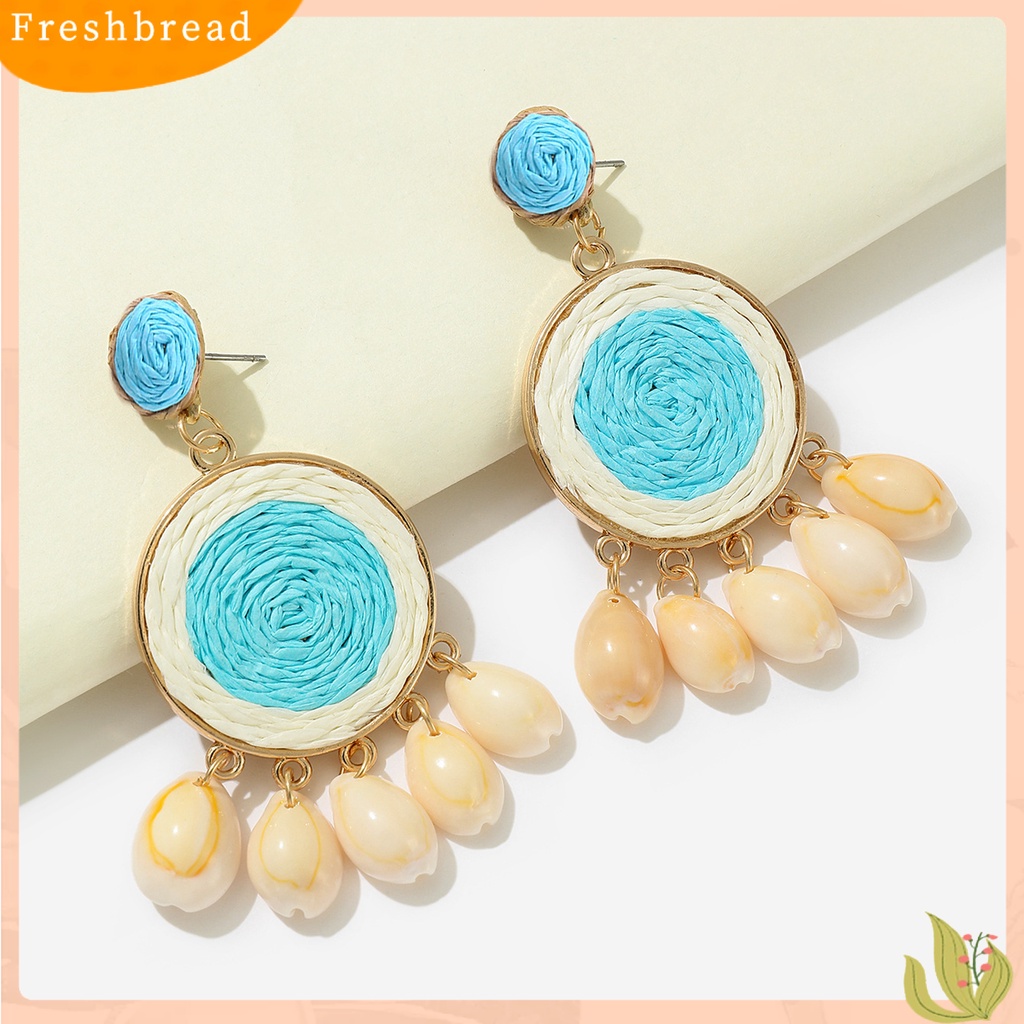 &lt; Freshbread &gt; 1pasang Anting Gantung Wanita Dikepang Mudah Cocok Dengan Warna Manis Ringan Anti Alergi Bentuk Bulat Manik-Manik Rumbai Warna Kontras Drop Earrings Untuk Pantai