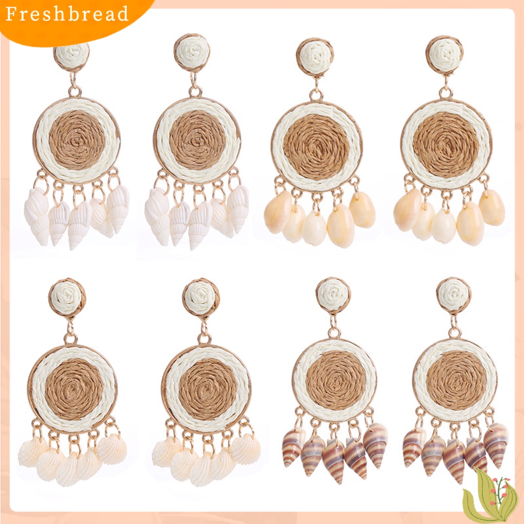 &lt; Freshbread &gt; 1pasang Anting Gantung Wanita Dikepang Mudah Cocok Dengan Warna Manis Ringan Anti Alergi Bentuk Bulat Manik-Manik Rumbai Warna Kontras Drop Earrings Untuk Pantai