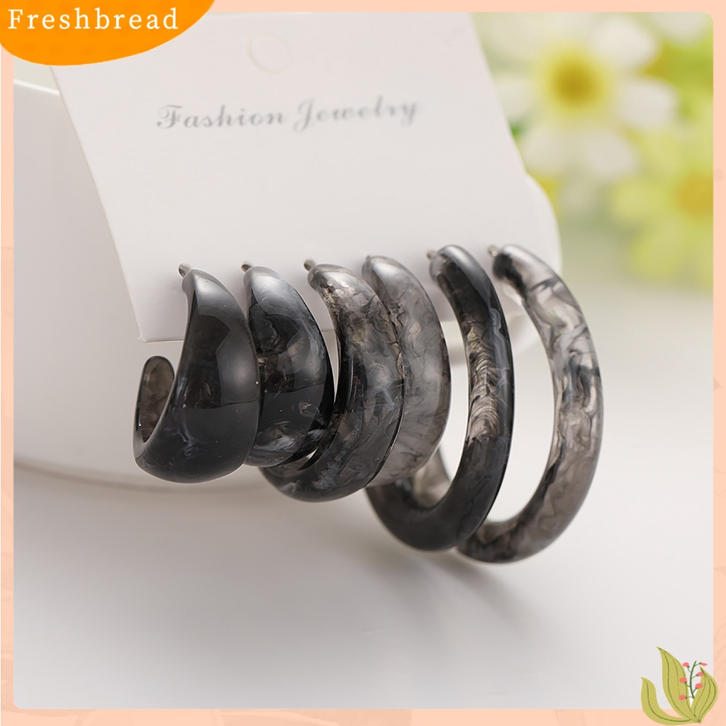 &lt; Freshbread &gt; 3pasang/Set Anting Wanita Transparan Berbentuk C Tindik Akrilik Anting Stud Bulat Perhiasan Aksesori