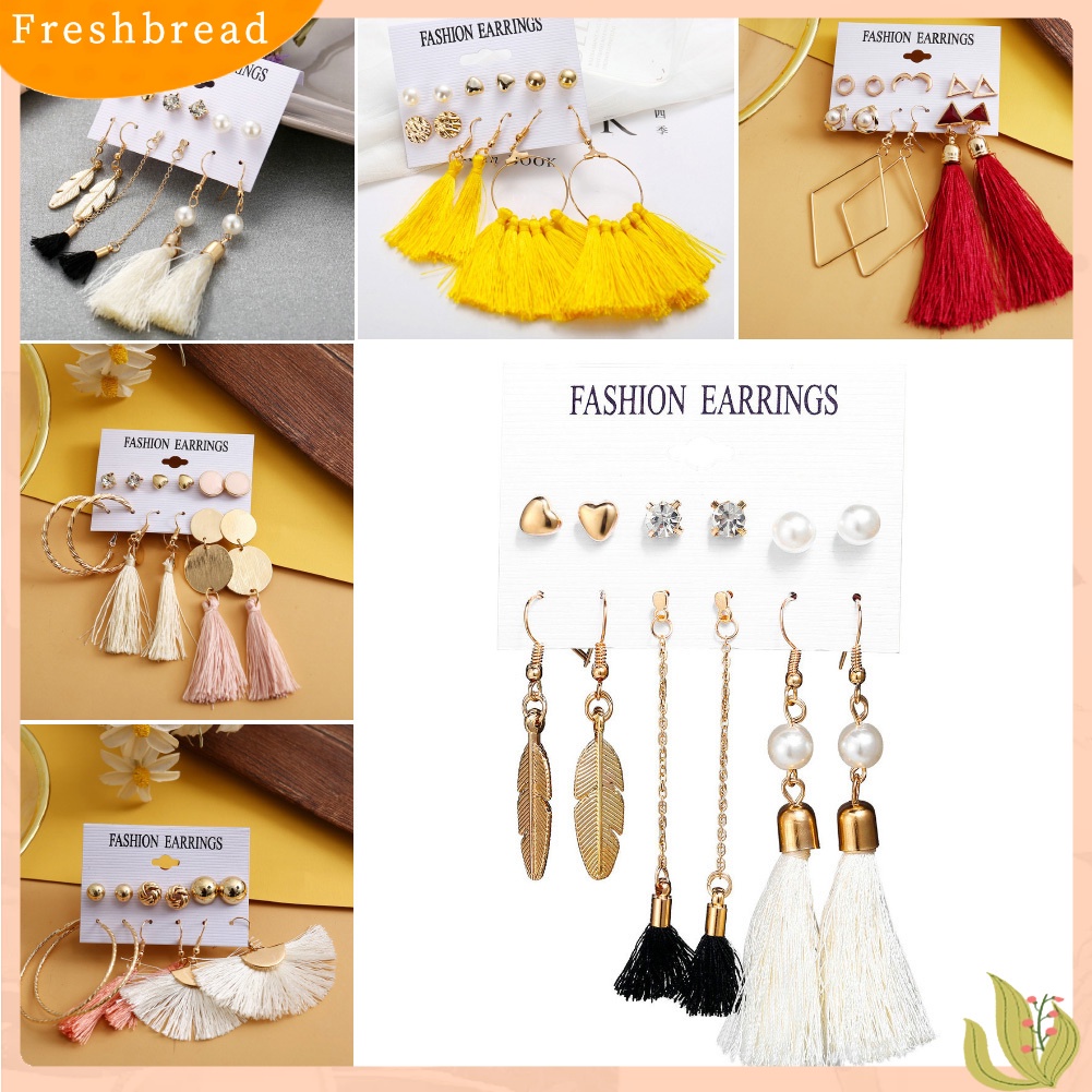 &lt; Freshbread &gt; 6Pcs/Set Bohemia Wanita Rumbai Kait Anting Ear Stud Set Perhiasan Aksesoris