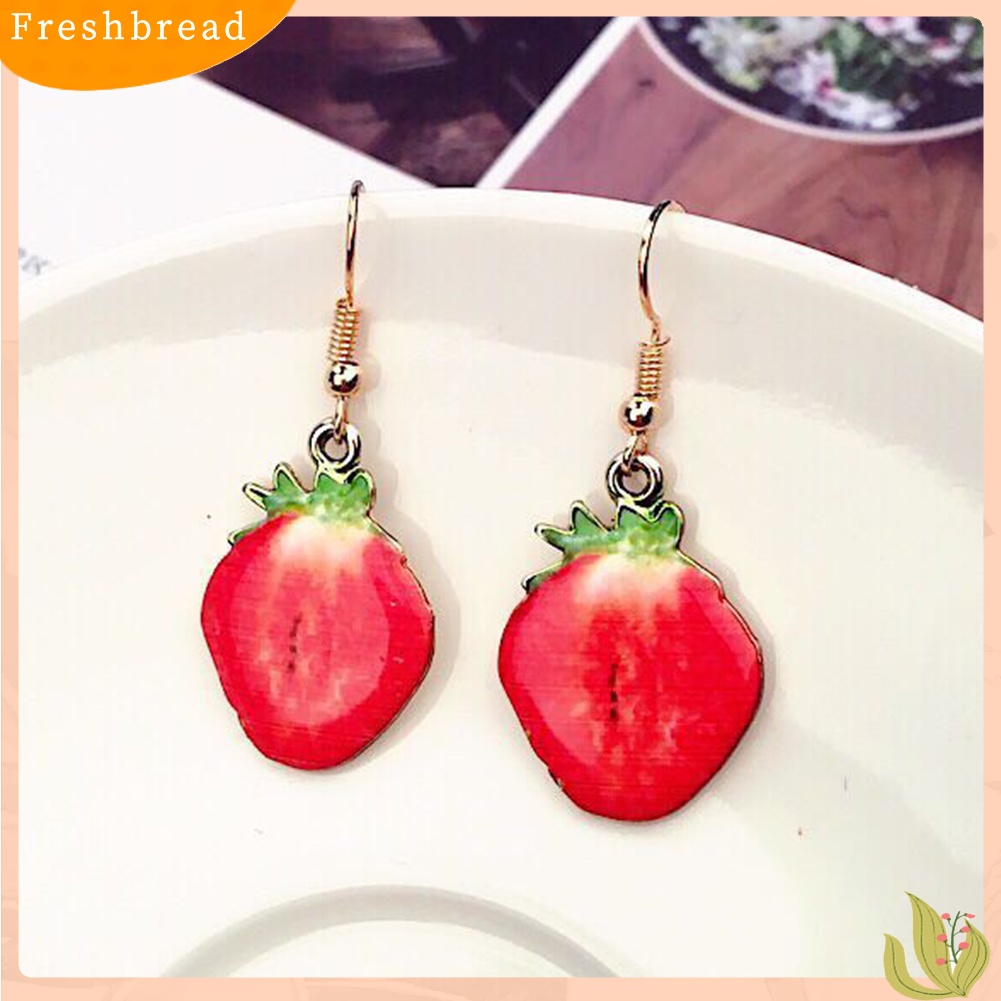 &lt; Freshbread &gt; Semangka Strawberry Orange Buah Lucu Liontin Wanita Kait Anting Perhiasan