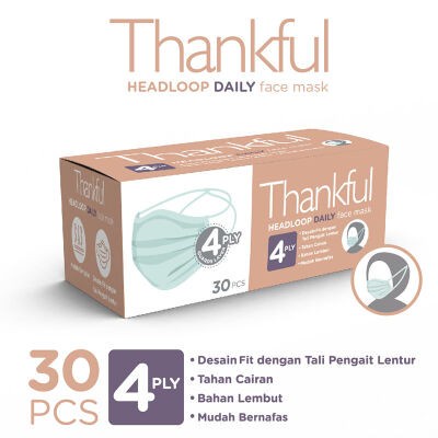 TERLARIS Masker Hijab Thankful Mask Adult headloop Putih Daily Mask isi 30