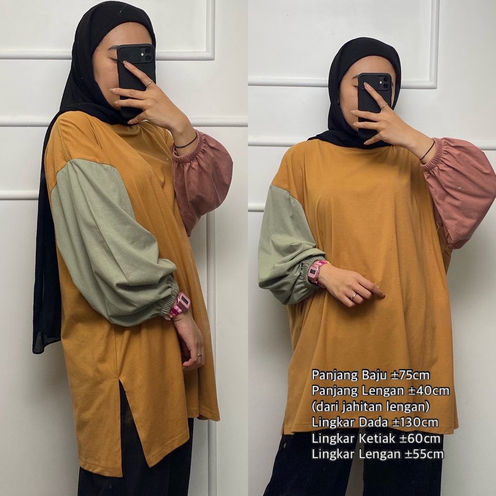 Kaos Wanita Lengan Panjang Oversize Blouse Lengan Balon LD 130 Busui dan Non Busui Friendly FemonRitch