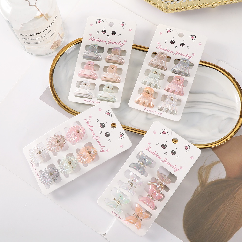 6pcs/set Warna Permen Klip Rambut Kecil Gadis Fashion Plastik Hair Claw Hairpin Aksesoris Rambut Wanita