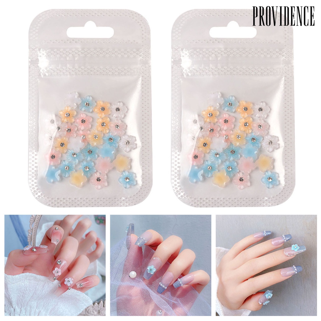 Providence 30 Pcs/Pack Pesona Kuku Bunga Berlian Imitasi Mengkilap Berwarna Resin Kerajinan Indah DIY Aksesoris Nail Art 3D Bunga Resin Ponsel Case Dekorasi Kuku Perlengkapan Manicure