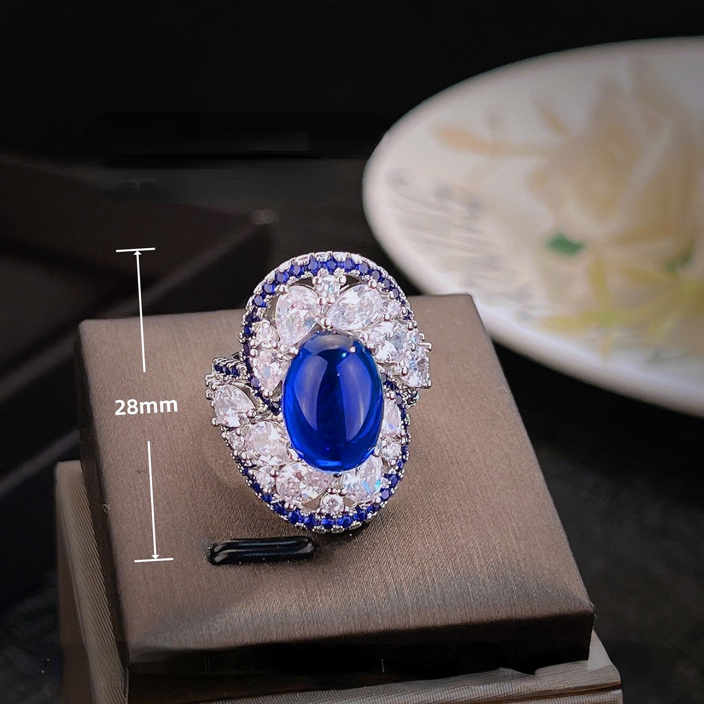 Goldkingdom Aksesoris Perhiasan Fashion Ready Stock Cincin Vortex Biru Definisi Tinggi Desain Perhiasan Kristal Biru Runcing Srilanka Warna Berlian Biru Harta Karun Gadis