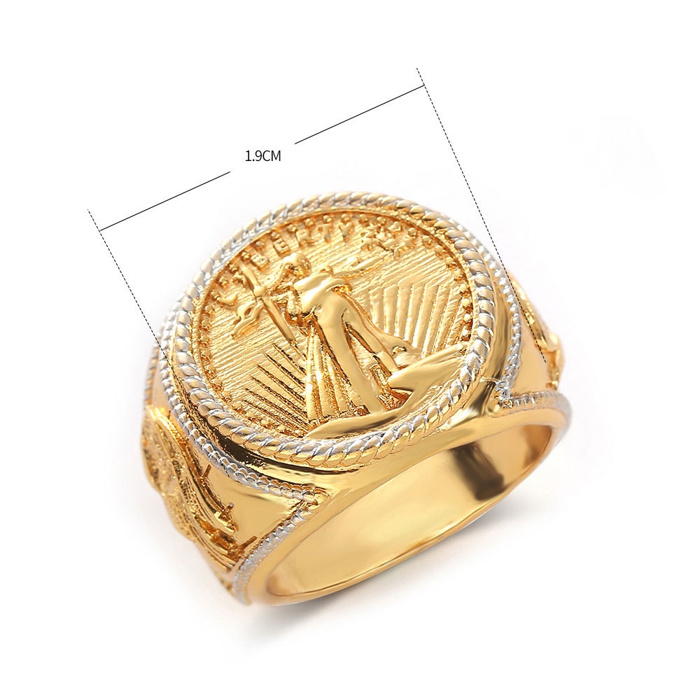 Aksesoris Perhiasan Fashion Goldkingdom Ready Stock US Gold Glory Lapis Emas St. Gordon Double Eagle Gold Coin Set Cincin Ring