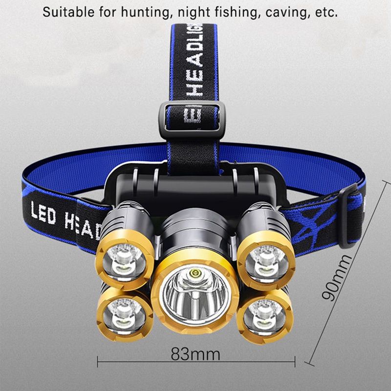 Headlamp Senter Kepala 5 LED HA-01 Super Terang USB Rechargeable 45w 4 Mode Waterproof IPX4