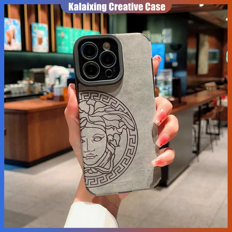 Versace Casing Kulit Untuk iPhone 14 Pro Max 13 Pro Max12 11 Xs Max 7Plus XR Xs Max Empat Sudut Anti Jatuh Case Printing Soft Cover