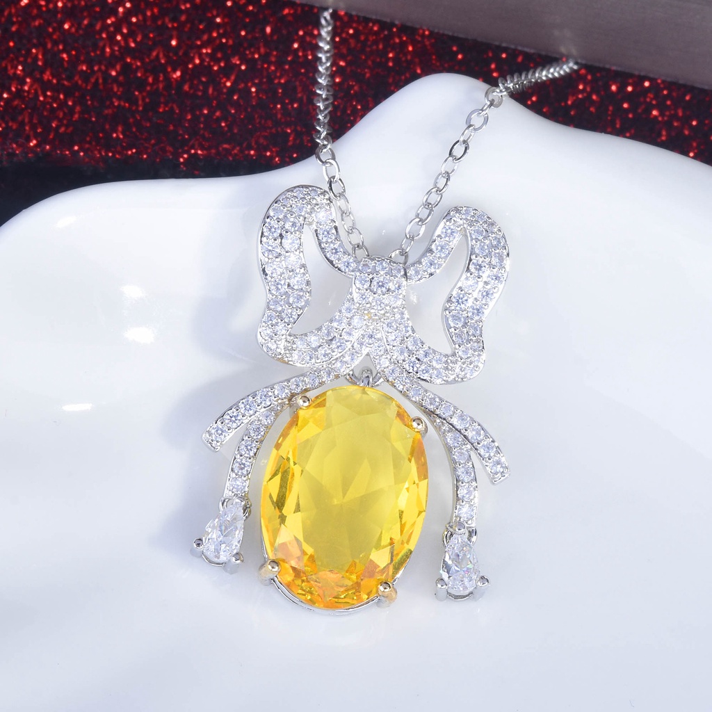 Goldkingdom Aksesoris Perhiasan Fashion Ready Stock Haute Couture Jewelry Design Butterfly Floral Necklace Full Of Diamonds, Merpati Super-shimmering, Liontin Berlian Kuning