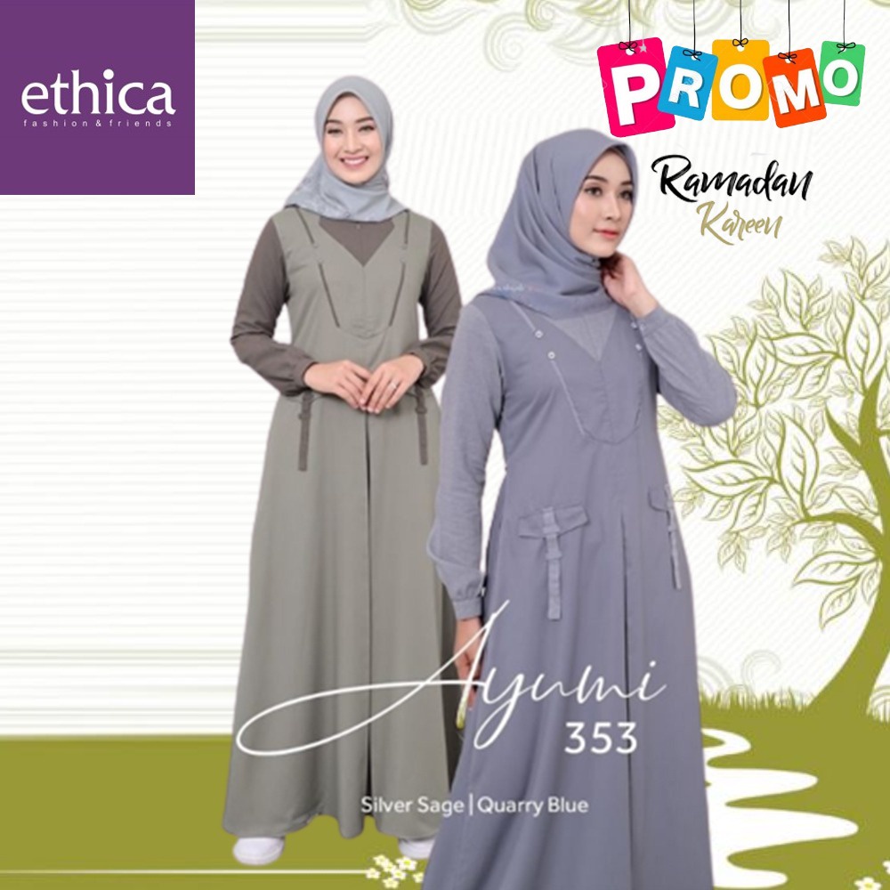 Ethica Gamis Dewasa Ayumi 353 Gamis Ramadhan 2023 Warna Quarry Grey & Silver Sage