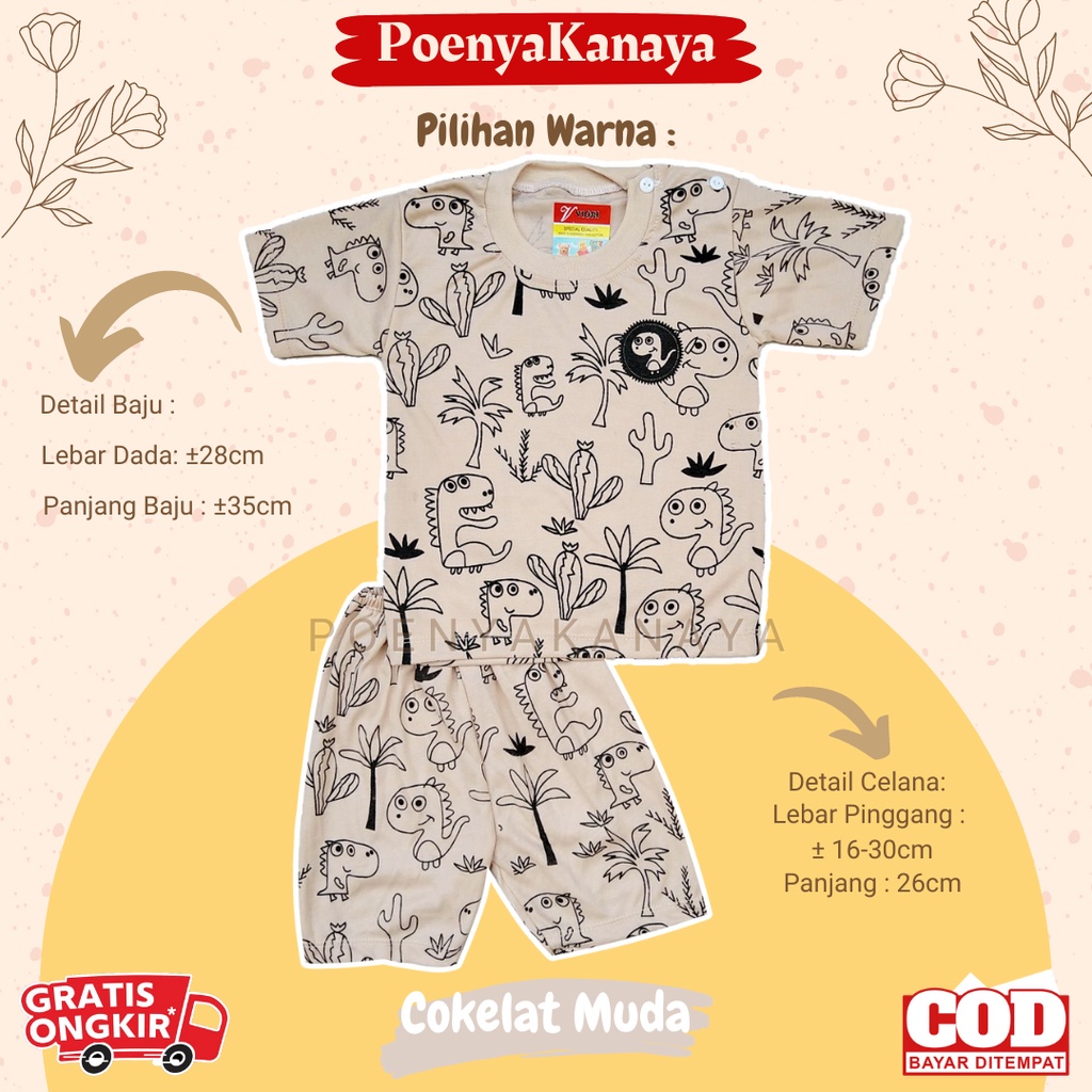 Setelan Baju Bayi Piyama PENDEK CACTUS DINO WARNA Viori Size 6-18 Bulan STL29