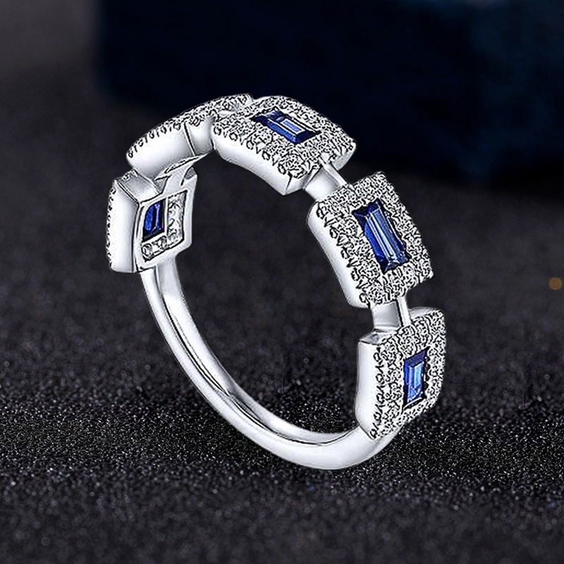 Cincin Jari CZ Putih Biru Berkilau Untuk Wanita Berbentuk Geometris Fashion Mewah Perempuan Rings Indah Pernikahan Band Perhiasan