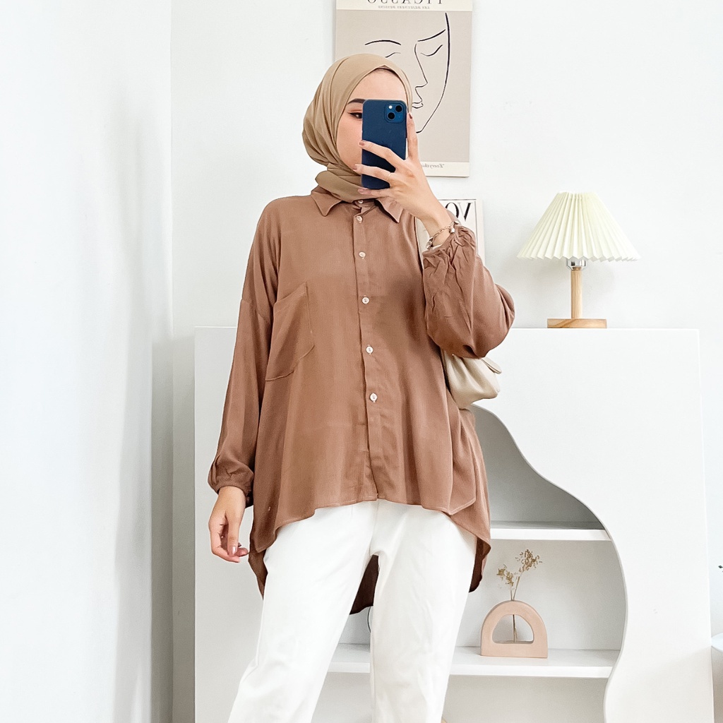 Clara Kemeja Blouse Atasan Wanita Oversize Bahan Rayon Crinkle