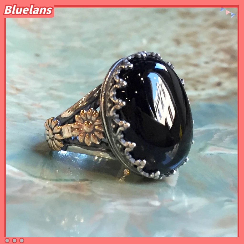 {In Stock} Cincin Unisex Lebar Gaya Batu Ukir Pola Bunga Cincin Permata Imitasi Aksesoris Perhiasan