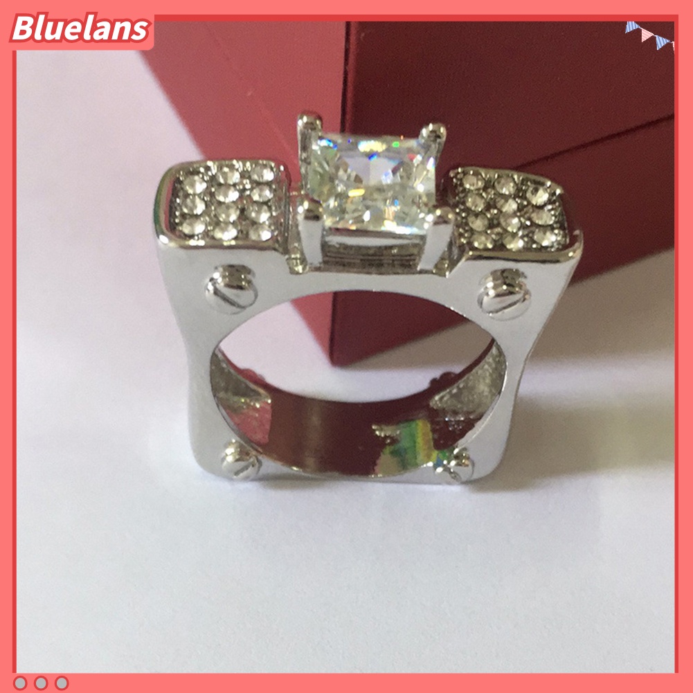 {In Stock} Fashion Wanita Berlian Imitasi Bertatahkan Persegi Geometris Jari Cincin Pesta Perhiasan Hadiah