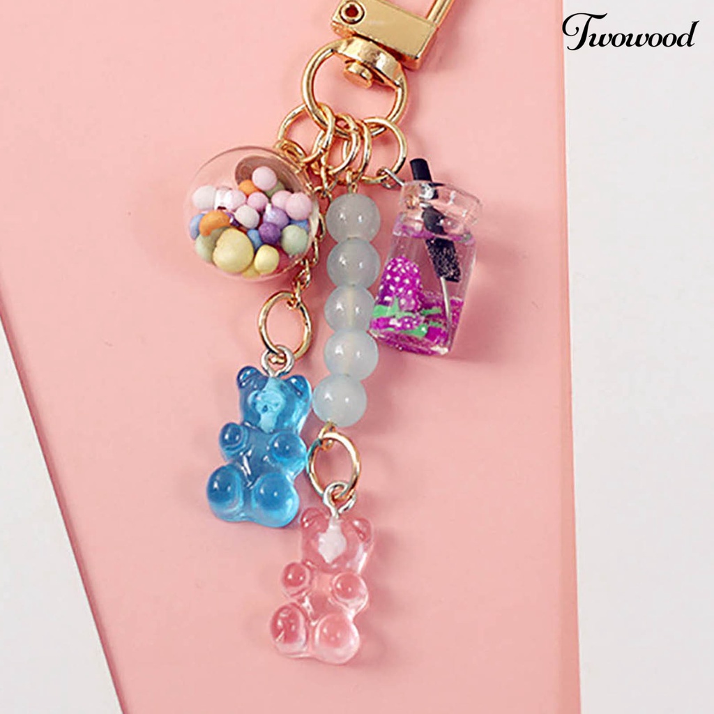 Twowood Kunci Cincin Manik-Manik Berwarna Cerah Tekstur Halus Warna Permen INS Kartun Gummy Bear Tas Liontin Perhiasan Hadiah