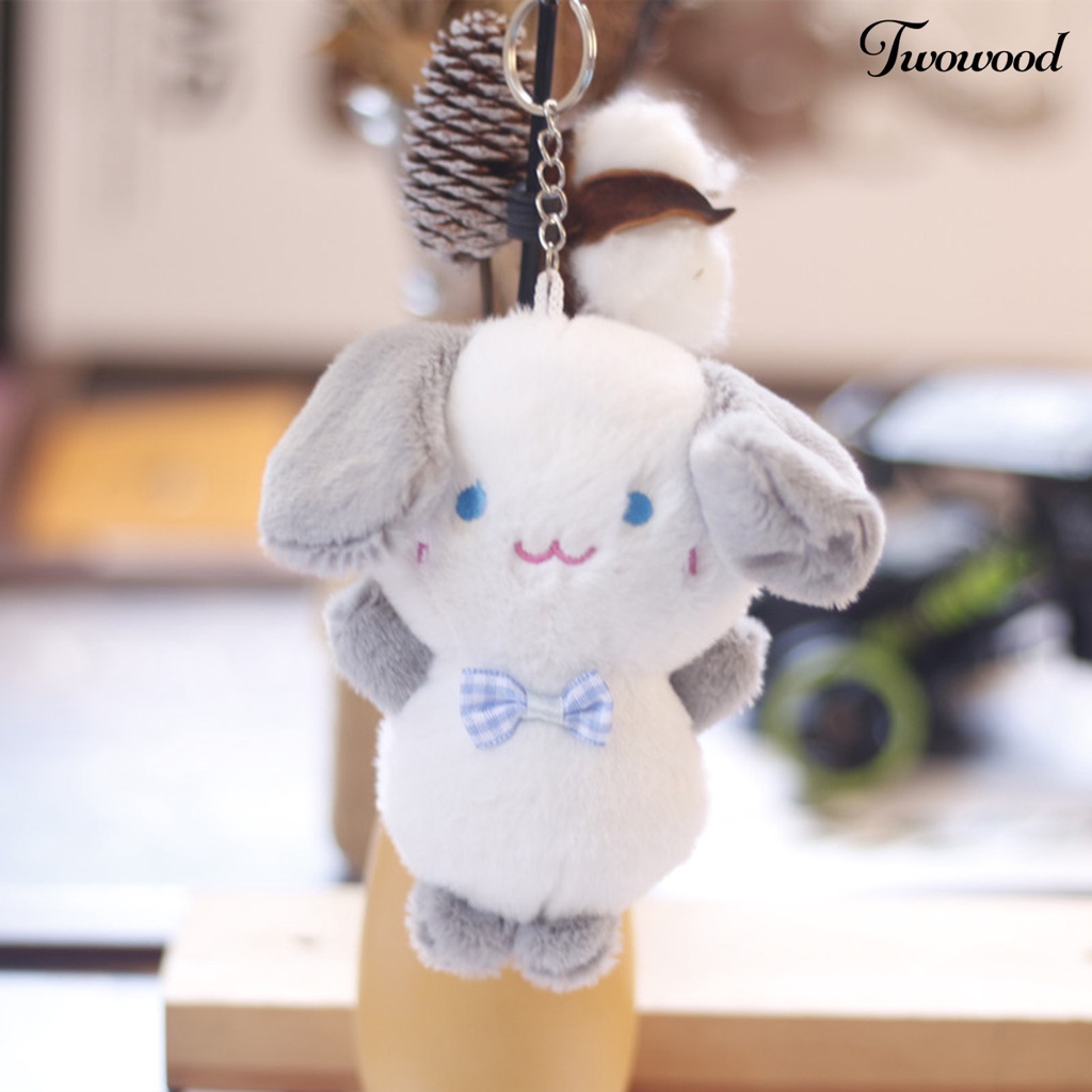 Twowood 12 cm Plush Key Pendant PP Katun Isi Penuh Kotak-Kotak Busur Anjing Boneka Mainan Mewah Dekorasi Indah Boneka Anjing Kecil Gantungan Kunci Tas Liontin Pesta Nikmat