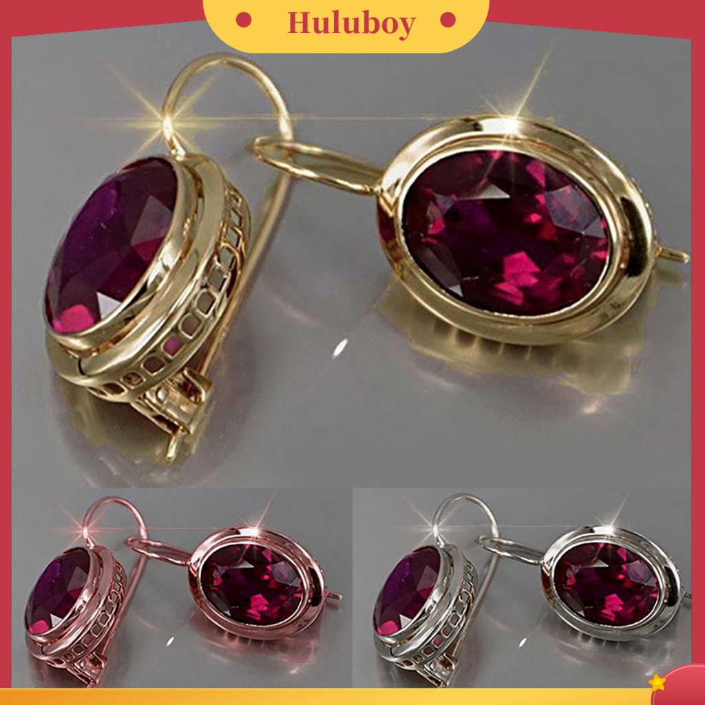 {Ready Stock} 1pasang Merah Berlian Imitasi Wanita Anting Oval Alloy Berongga Shiny Klip Anting Perhiasan Pernikahan