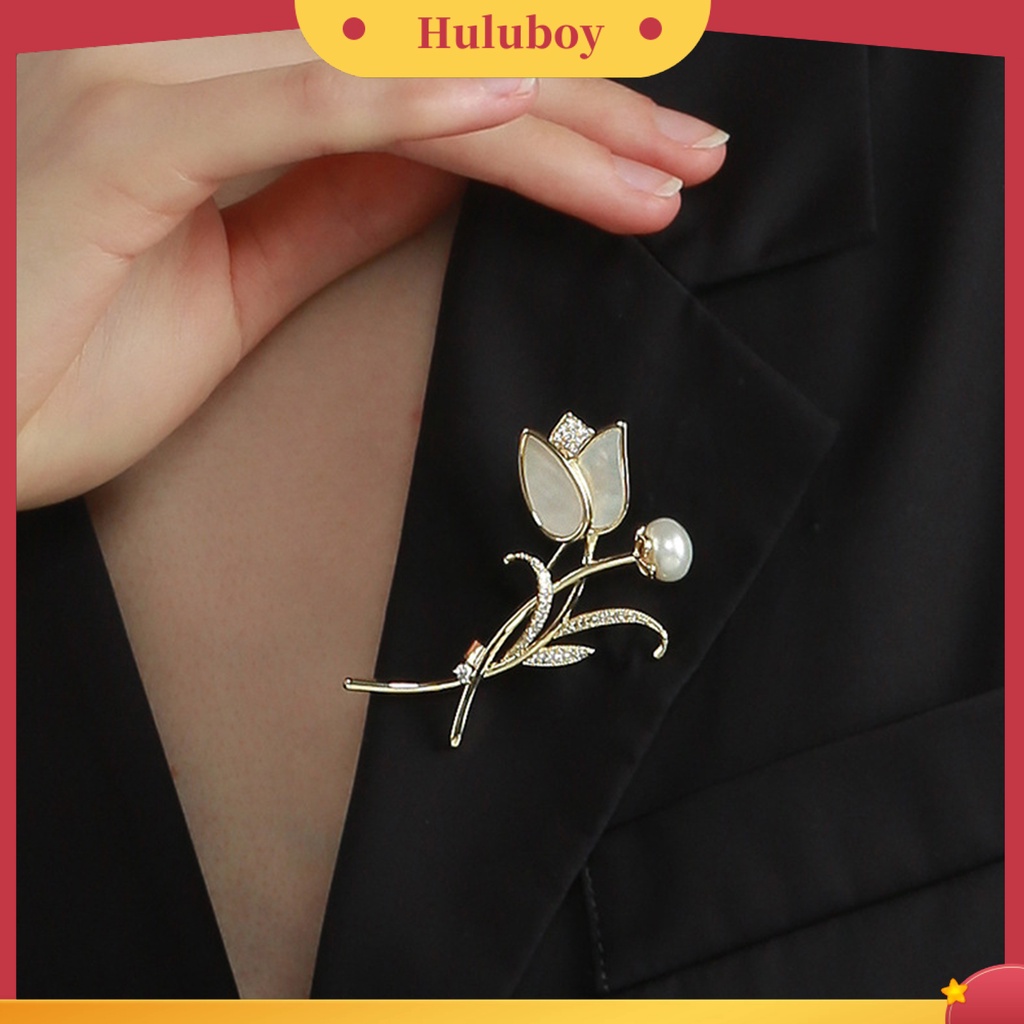 {Ready Stock} Bros Pin Bentuk Tulip Manik Putih Hias Dekorasi Temperamen Pakaian Pencocokan Perhiasan Aksesoris Wanita Mutiara Berlian Imitasi Pin Untuk Pacaran