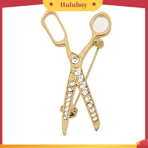 {Ready Stock} Indah Buatan Tangan Berlian Imitasi Gunting Berlapis Emas Bros Pin Perhiasan Hadiah Xmas Terbaik